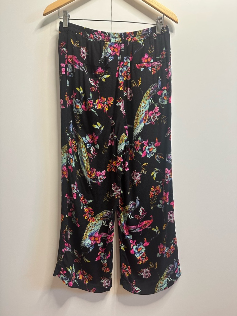 Anthropologie Black Peacock & Floral Wide-Leg Pants - Picture 3 of 9